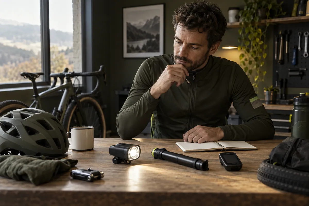 Ciclista comparando accesorios antes de comprar