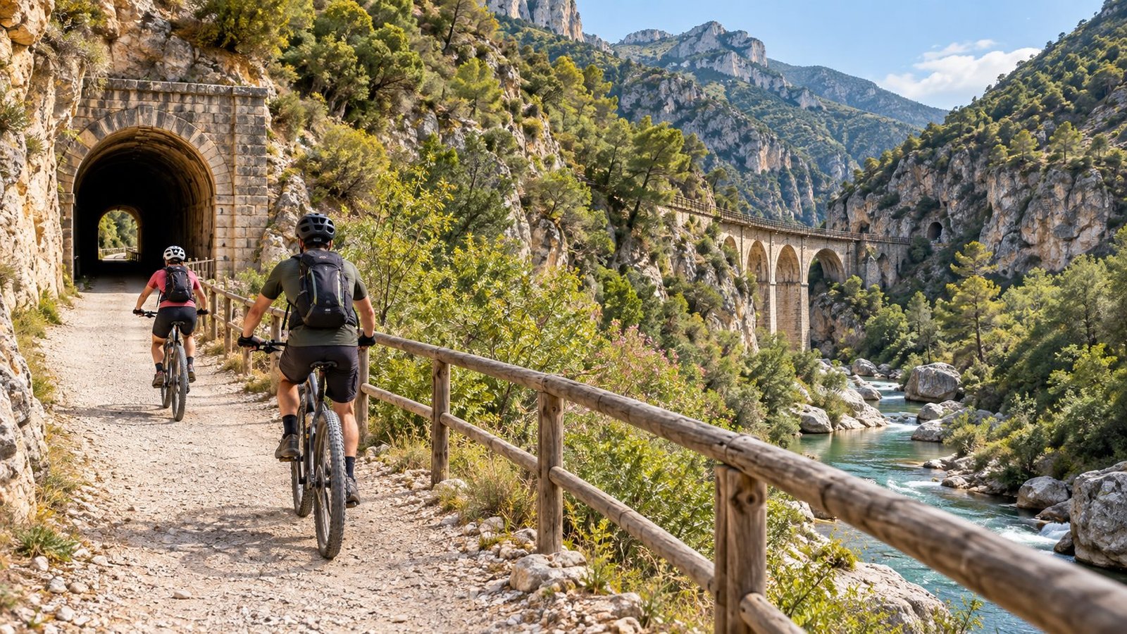Ciclistas BTT en el corredor del Serpis