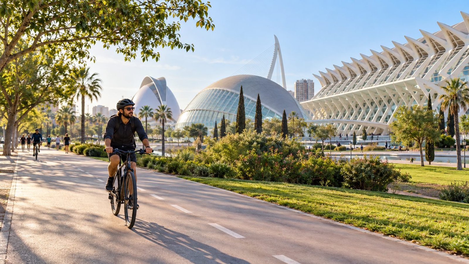 Ciclista en el Jardín del Turia de Valencia