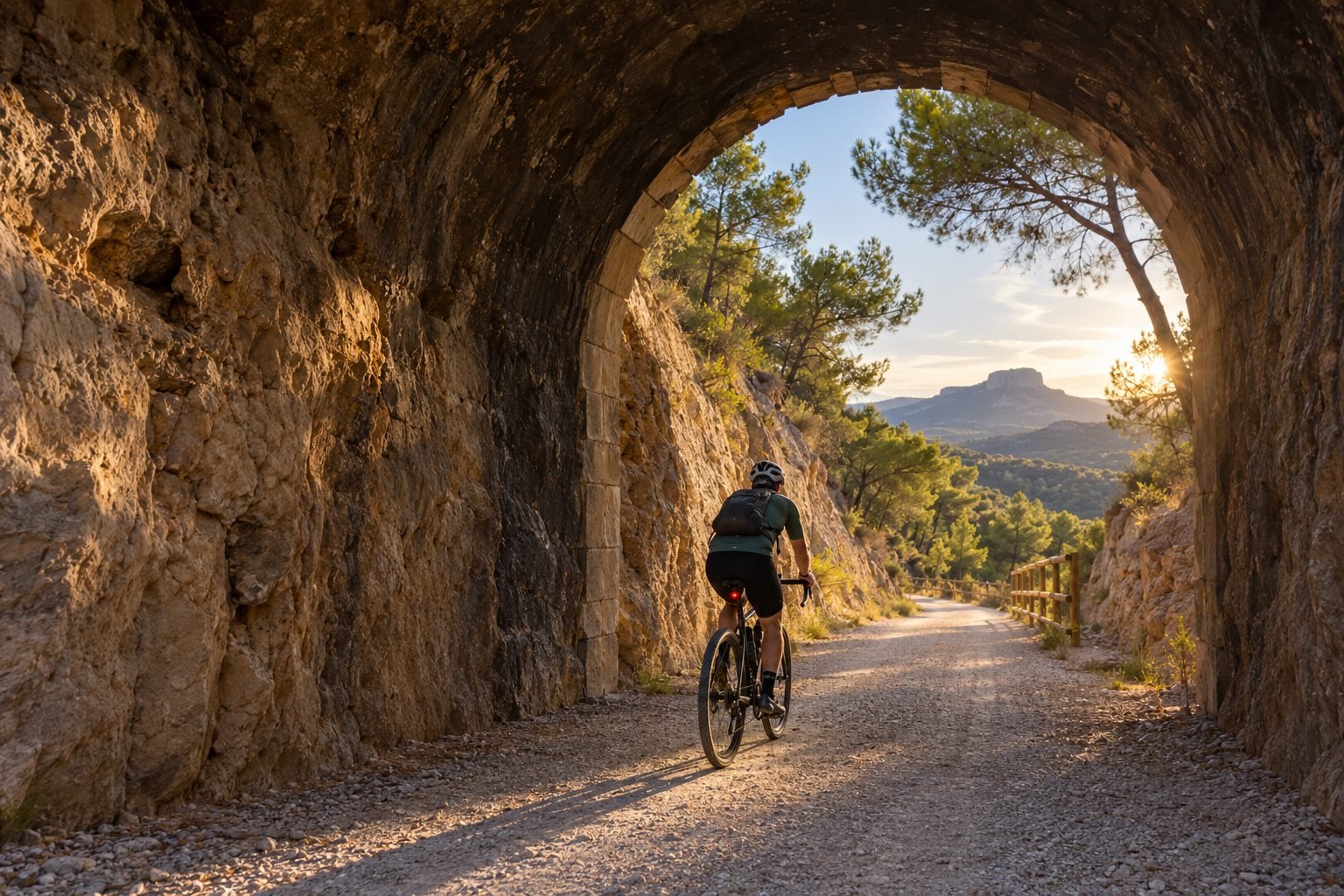 Ciclista en la Vía Verde del Maigmó
