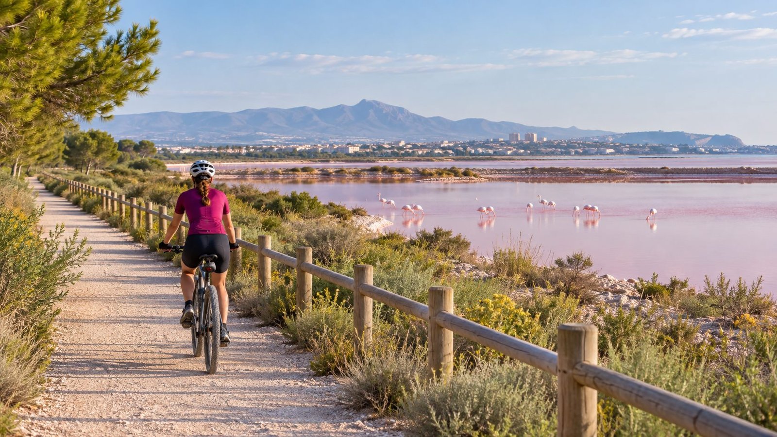 Ciclista junto a la laguna de Torrevieja