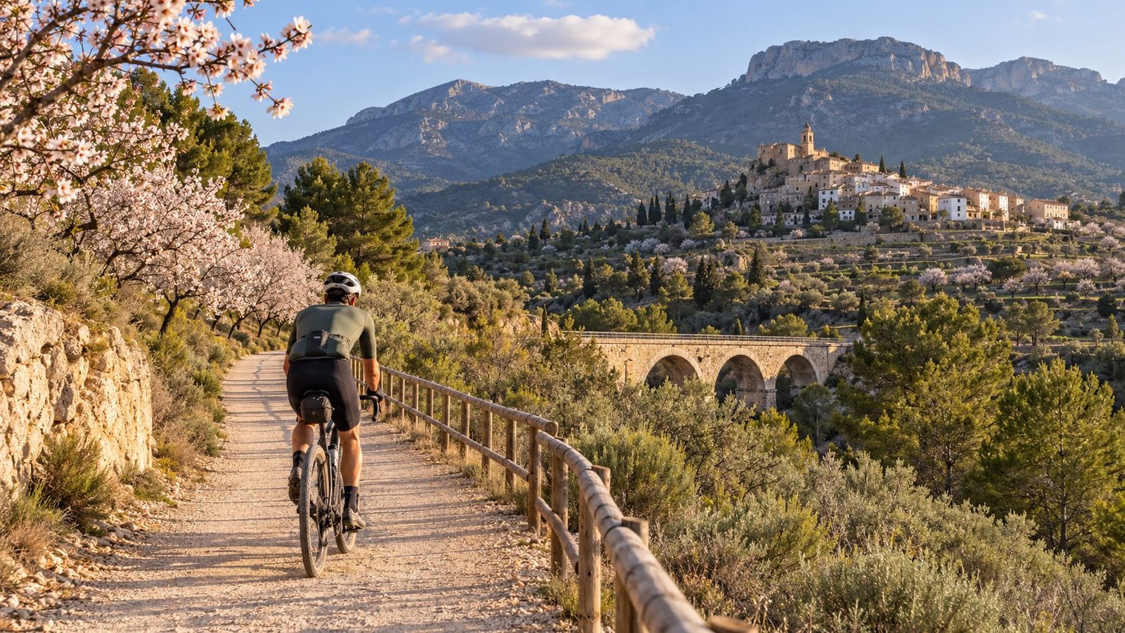 Ciclista gravel en la Vía Verde del Xixarra